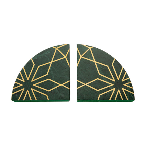 Geometria Marble Bookends with Brass Inlay